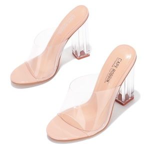 Cape Robbin Women Fusion Nude Clear Chunky Block Mule High Heels